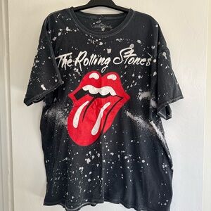 the Rolling Stones Black Tee with White Bleach Splatter